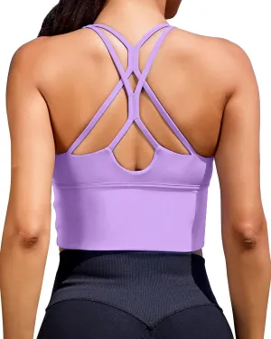 XUNYU Sports Bras for Women High Support Longline Workout Tank Tops Built in Bra Padded Strappy Yoga Crop Top Cross Gym