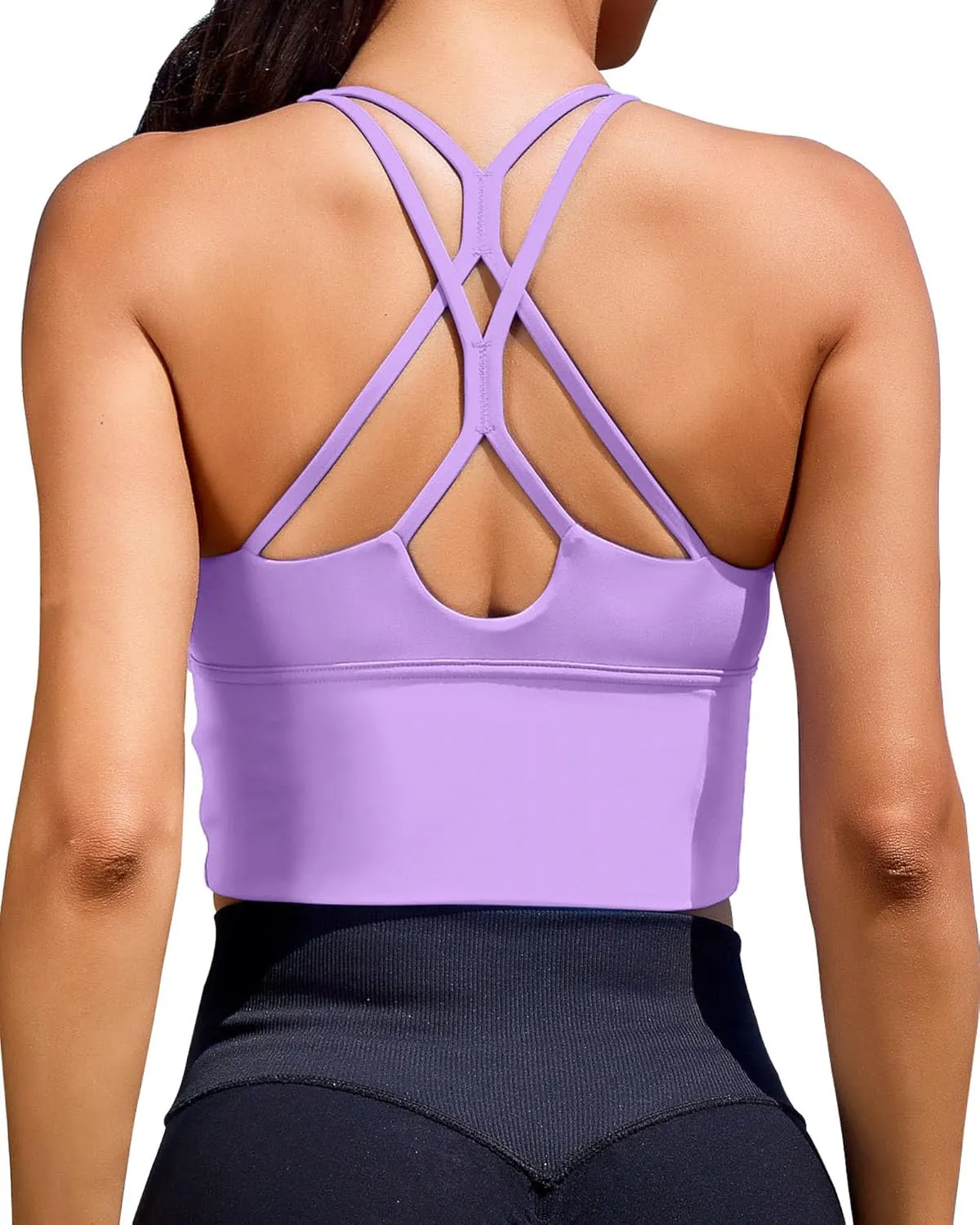 XUNYU Sports Bras for Women High Support Longline Workout Tank Tops Built in Bra Padded Strappy Yoga Crop Top Cross Gym