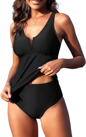 ZAFUL 2025 Swim Suits for Women Tankini Tummy Control Swimsuits Bathing Suit Two Piece Swimsuit Split Neck Bathing Suits