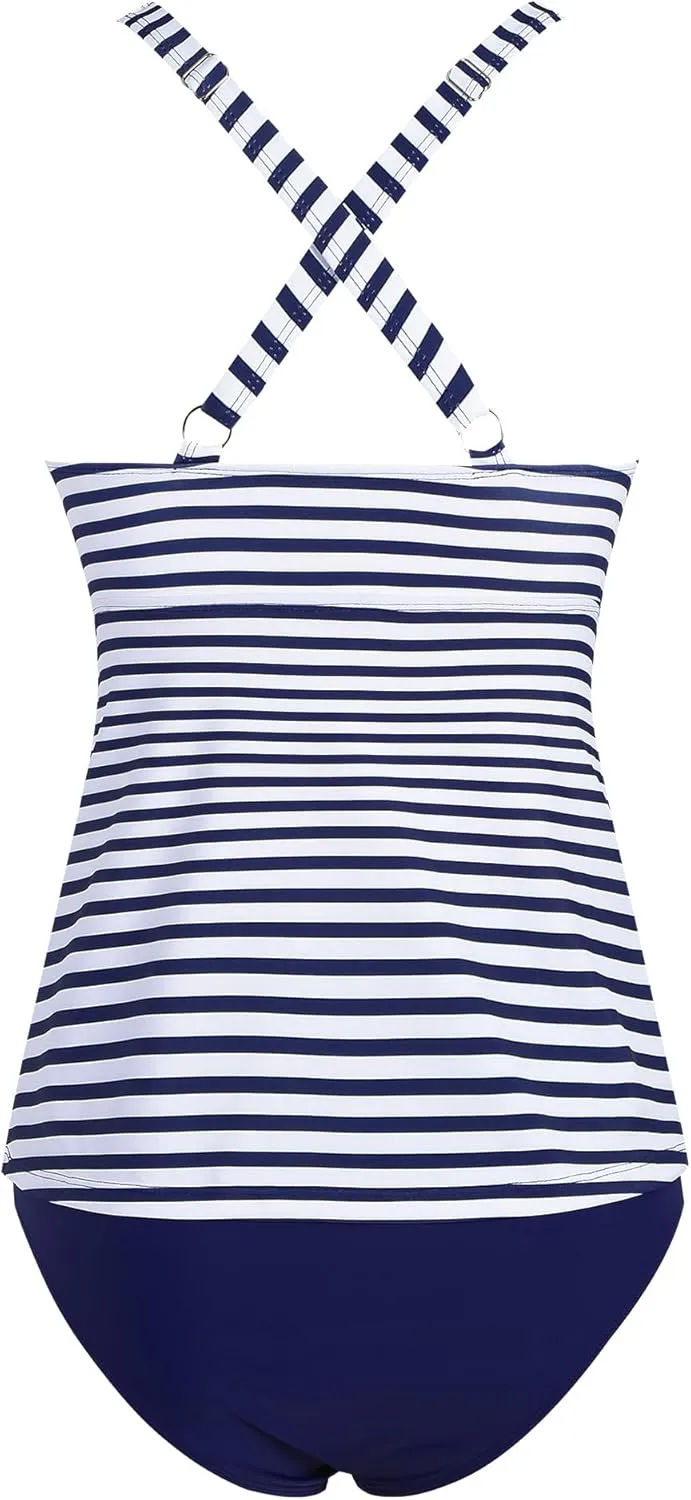 ZAFUL 2025 Swim Suits for Women Tankini Tummy Control Swimsuits Bathing Suit Two Piece Swimsuit Split Neck Bathing Suits