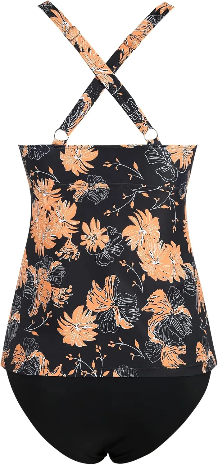 ZAFUL 2025 Swim Suits for Women Tankini Tummy Control Swimsuits Bathing Suit Two Piece Swimsuit Split Neck Bathing Suits