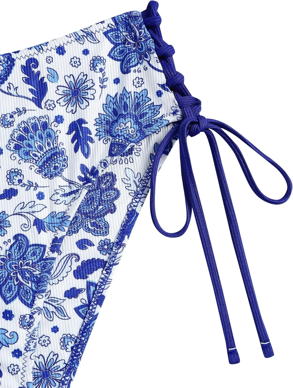 ZAFUL Women V Neck Bikini Set Ruched Tie Front High Waisted Floral Print Ribbed 2 Piece Bathing Suit Swimsuits