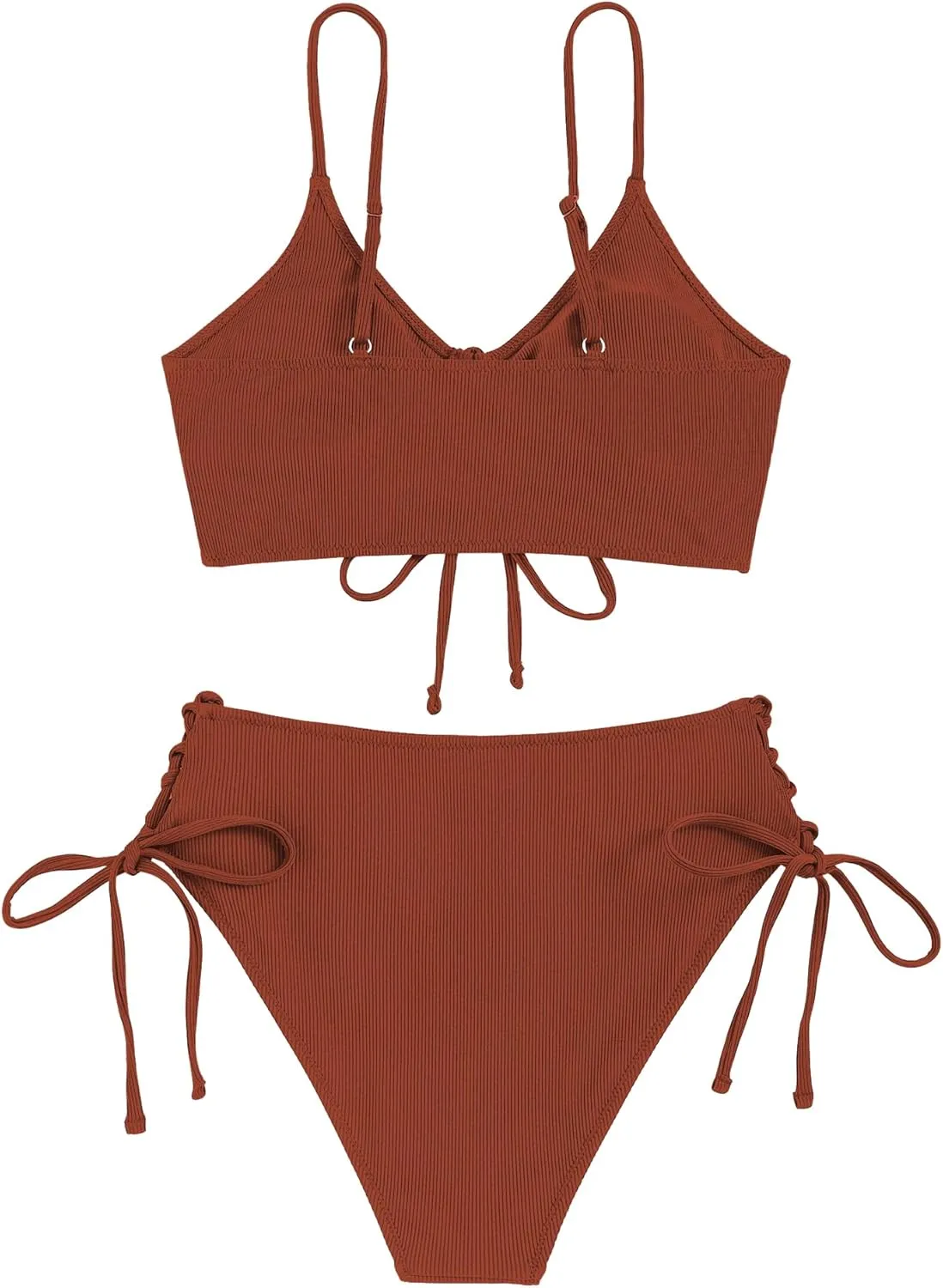 ZAFUL Women V Neck Bikini Set Ruched Tie Front High Waisted Floral Print Ribbed 2 Piece Bathing Suit Swimsuits
