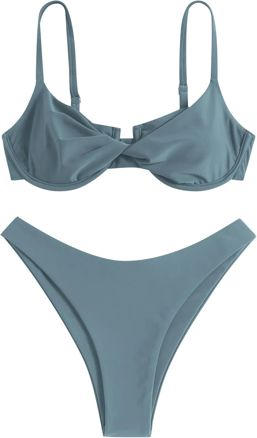 ZAFUL Women's Twist Front Bikini Sets Underwire Tie Back Bikini High Waisted Two Piece Swimsuit