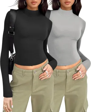 Zeagoo Long Sleeve Tops for Women Mock Neck Turtleneck Slim Fitted Basic Tops Fashion Casual T-Shirts