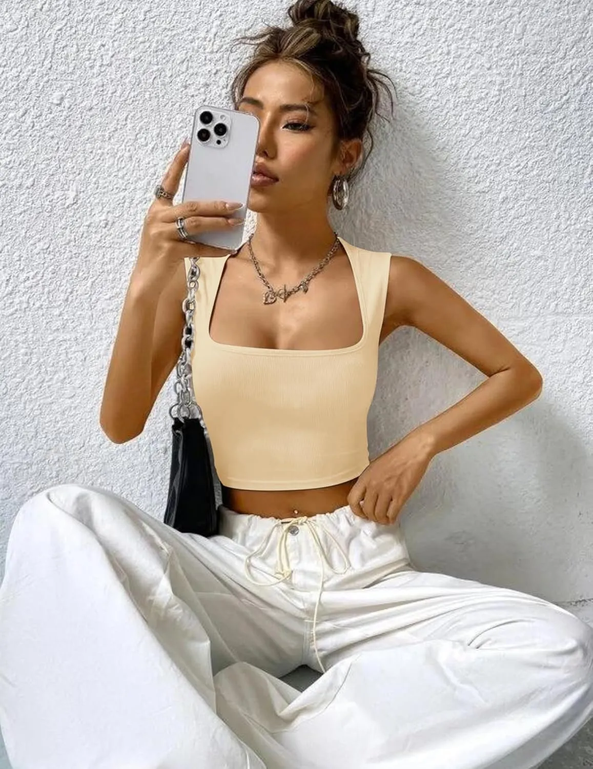 Zeagoo Women's 2025 Sexy Square Neck Sleeveless Crop Tops Trendy Basic Ribbed Tank Tops