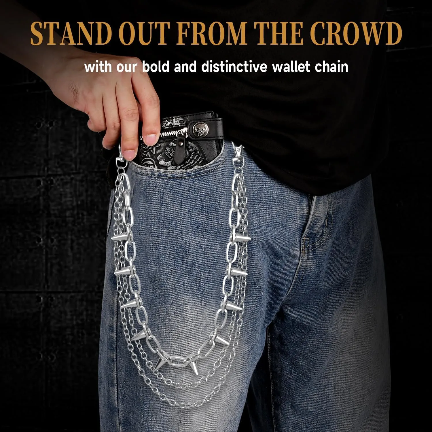 ZEKEE Wallet Chain Pants Hip Hop Punk Jeans Chain Goth Heavy Rivet Accessories for Women Men