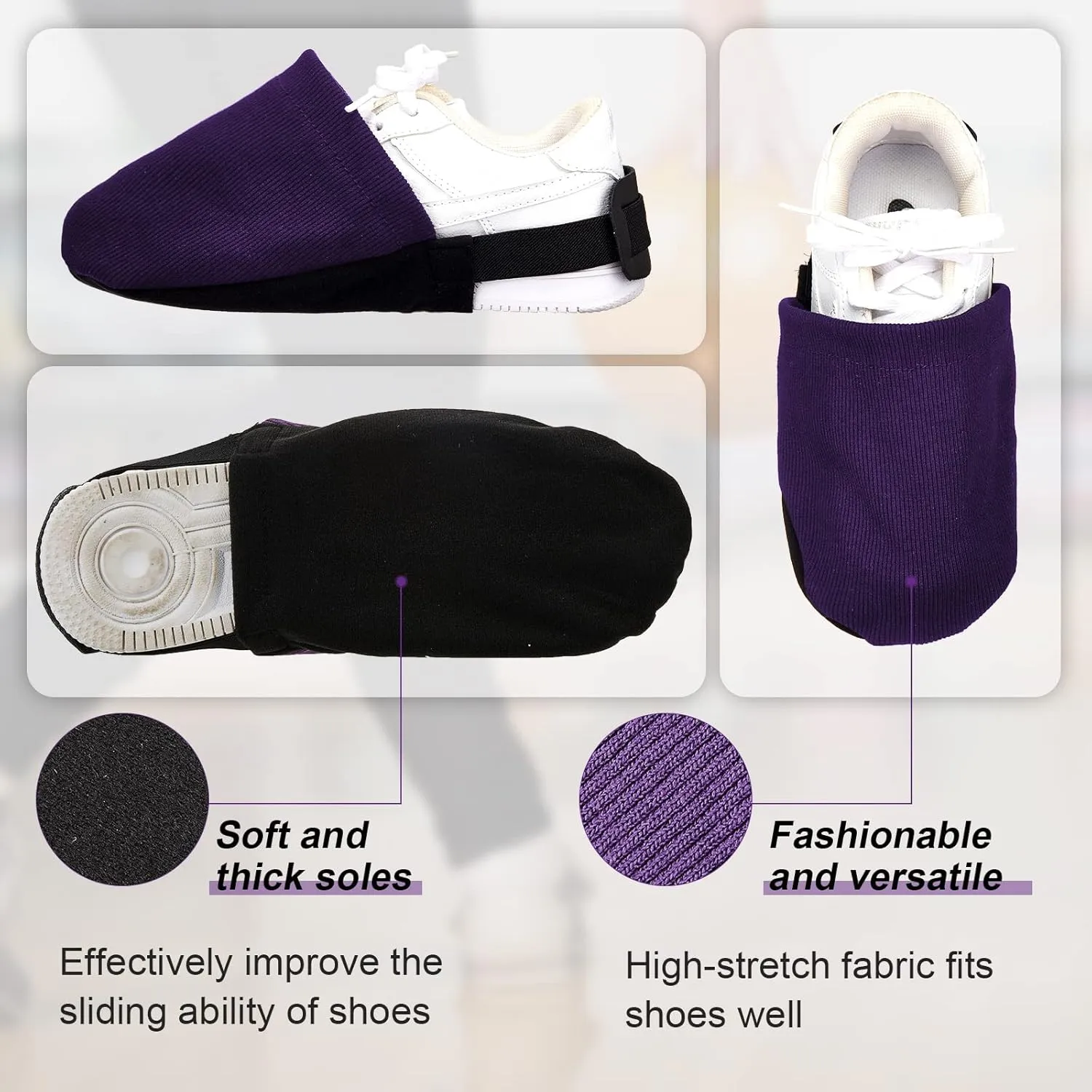 Zhanmai Bowling Shoe Slide, 2 Pack/ 1 Pair Adjustable Sole Cover Sock with Elastic Band Fit Most Men Women Shoes Bowling Accessories for Playing Ball Dancing, L